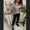 Bawełniana bluza w czarno-białą pepitkę z rękawem 3/4